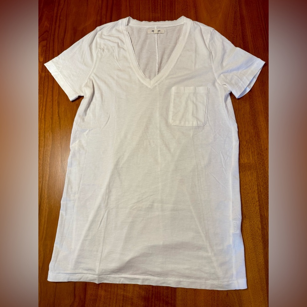 Madewell Classic White Tee V-neck with Pocket, Soft Cotton size m